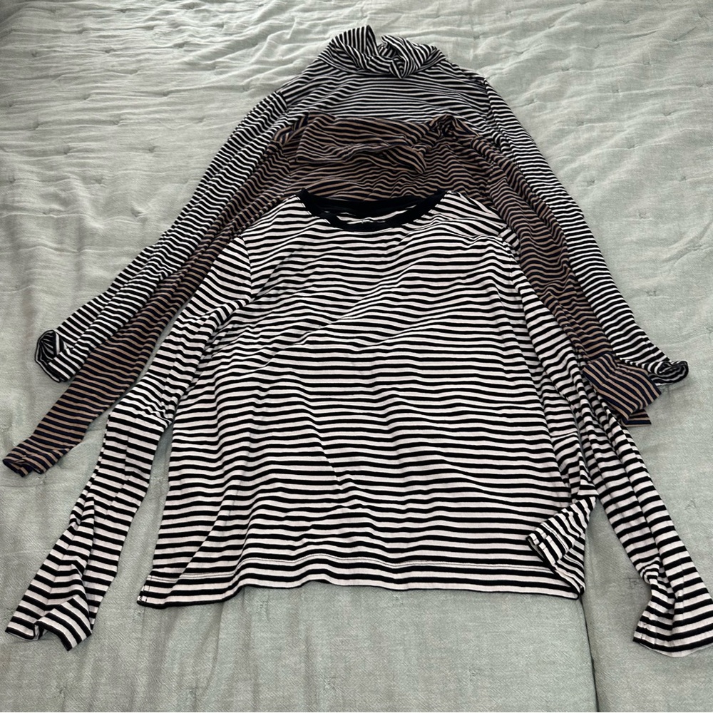 J. Crew & Loft Women’s Striped Long Sleeve Tops & Turtlenecks Lot of 3 Size XL